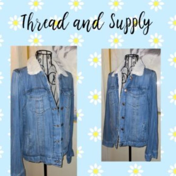 THREAD AND SUPPLY MEDIUM WASH "AMSTERDAM" DENIM JACKET~SHERPA LINING~MEDIUM - Picture 3 of 4